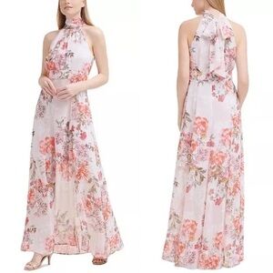 Halter Neck Floral Maxi Dress in Light Pink